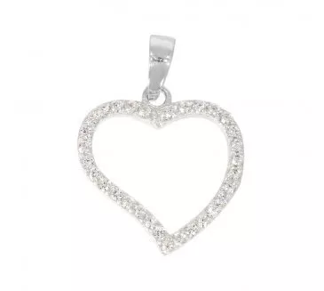 Prívesok srdiečko so zirkónmi z bieleho zlata 1035