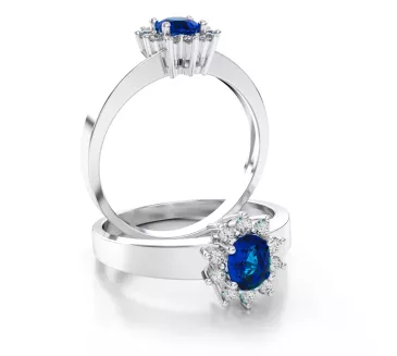 Diamantový prsteň z bieleho zlata so zafírom 071