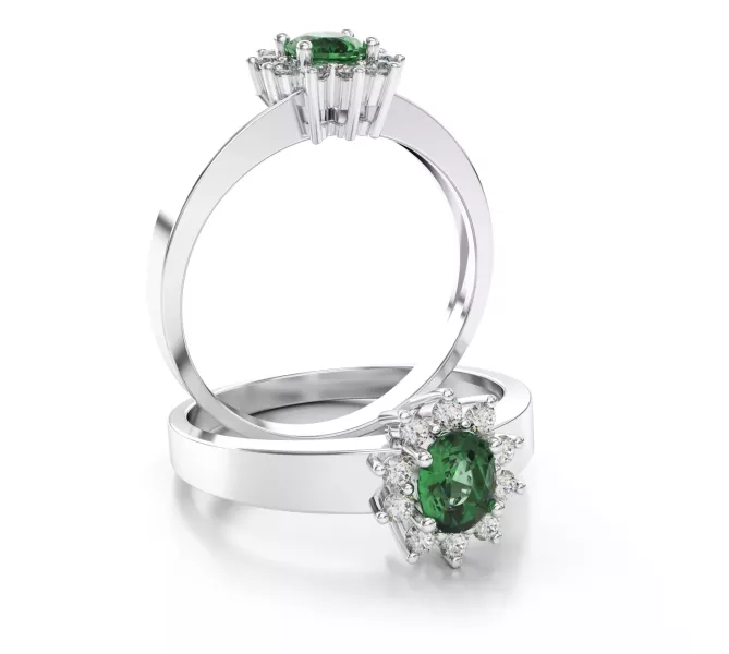 Diamantový prsteň z bieleho zlata so smaragdom 072