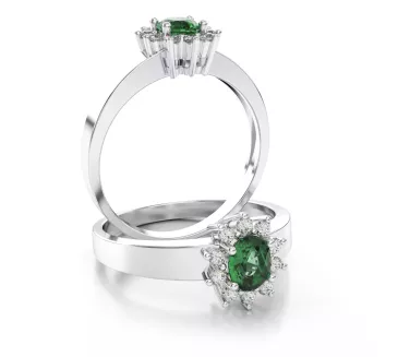 Diamantový prsteň z bieleho zlata so smaragdom 072