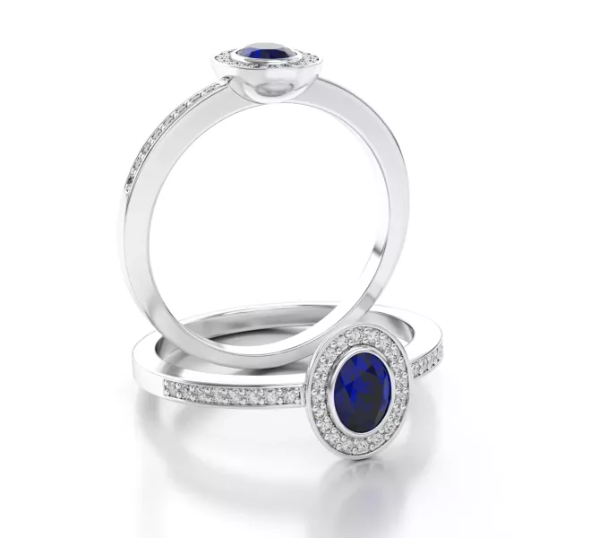 Diamantový prsteň z bieleho zlata so zafírom 078