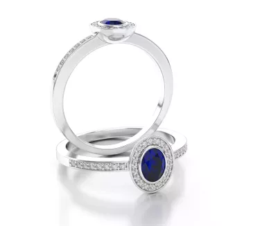 Diamantový prsteň z bieleho zlata so zafírom 078